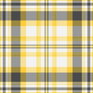 Klasik tartan desenli sarı, gri ve beyaz. Tekstil, moda ya da arka planlar için çok yönlü bir doku. Geleneğin, konforun ve tarzın sembolü.