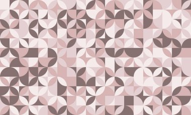 Dairelerin ve karelerin sessiz pembe ve kahverengi tonlarda karmaşık etkileşimlerini içeren zarif geometrik desen. Arkaplan, tekstil veya web sitesi tasarımı için ideal.