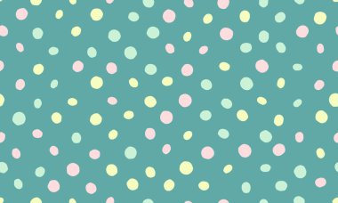 Deniz mavisi arkaplanındaki enfes pastel polka deseni. Tekstil tasarımı, markalaşma, web siteleri ve eğlenceli projeler için mükemmel.