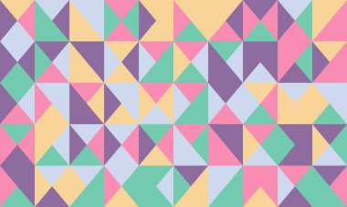 Canlı pastel üçgen mozaik. Geometrik desen, web sitesi geçmişleri, tekstil baskıları ya da oyuncu markalar için idealdir. Modern, minimalist tasarım neşe ve yaratıcılığı çağrıştırıyor..