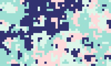 Soyut piksel sanat arkaplanı. Pastel pembe, nane yeşili ve lacivert büyüleyici bir kamuflaj etkisi yaratır. Web sitesi afişleri, dijital sanat veya moda tekstil tasarımları için mükemmel.