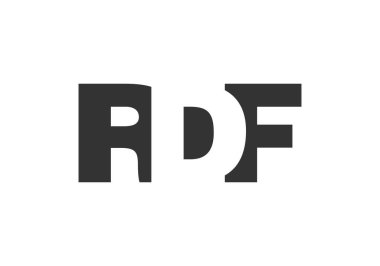 RDF logo tasarımı. İlk harf Ar-Ge kalın yazı tipi. Teknolojik girişimler, danışmanlık, kurumsal markalaşma. Yaratıcı şirket adı, manşet başlıkları tipografi kimliği, moda logoti tipi. Vektör illüstrasyonu.