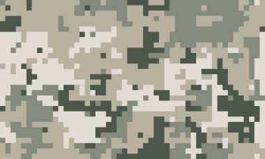 Soyut pikselleştirilmiş kamuflaj deseni sessiz yeşiller ve bej renkler. Geçmişleri, tekstil tasarımları veya askeri temalı projeler için ideal. Gizlenme, strateji ve modern tasarım temalarını iletir.