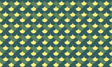 Soyut geometrik dikişsiz desen. Sönük sarı ve yeşil renklerde üst üste binen pulların zarif, tekrarlayan tasarımı. Arkaplan, tekstil veya web sitesi tasarımı için ideal.