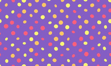 Neşeli, el çizimi polka desenli canlı pastel renkler. Geçmişi, tekstili, ambalajı ve çocuk tasarımları için mükemmel. Mutluluk ve enerjiyi aktaran neşeli ve eğlenceli bir çizim..