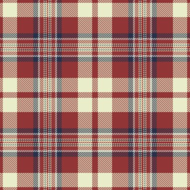 Klasik tartan deseni. Kırmızı, bej ve ekose desenli. Kusursuz kumaş dokusu, arka planlar, tekstil, giysi ve dekoratif öğeler için idealdir..
