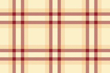 Klasik bej rengi koyu kırmızıyla tartan deseni. Arkaplan, tekstil, el sanatları veya tasarım projelerine geleneksel ve incelikli bir dokunuş eklemek için harika..