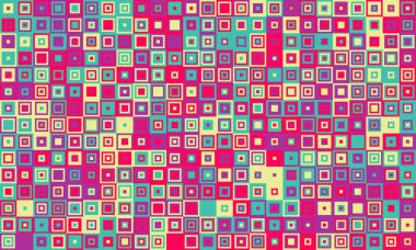 Canlı, soyut kare desen. Arka plan, doku ve web sitesi tasarımı için ideal oyuncu renk değişimlerine sahip Retro geometrik tasarım.