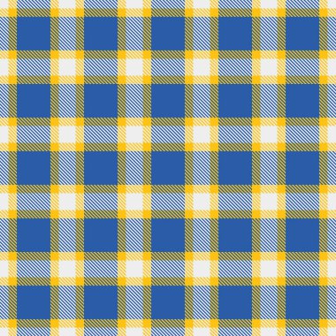 Klasik ekose desenli mavi, sarı ve beyaz. Geçmişler, tekstil ve festival projeleri için sonsuz tasarım ideal. Çok yönlü, estetik, kareli arkaplan.