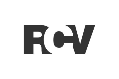 RCV logo tasarımı. İlk harf R C V kalın yazı tipi teknoloji girişimleri, danışmanlık, kurumsal markalaşma. Yaratıcı şirket adı, manşet başlıkları tipografi kimliği, moda logoti tipi. Vektör illüstrasyonu.