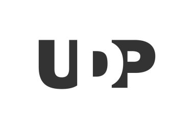 UDP logo tasarımı. İlk harf U D P kalın yazı tipi teknoloji girişimleri, danışmanlık, kurumsal markalaşma. Yaratıcı şirket adı, manşet başlıkları tipografi kimliği, moda logoti tipi. Vektör illüstrasyonu.