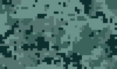 Soyut pikselleştirilmiş kamuflaj deseni sessiz yeşiller ve koyu deniz mavisi. Modern, desenli bir görünüme ihtiyaç duyan arka plan, tekstil veya dijital tasarım projeleri için mükemmel..