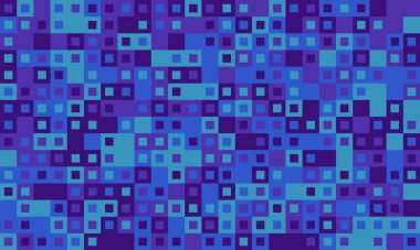 Soyut dijital mozaik arkaplan. Pırıl pırıl mavi ve mor karelerin kusursuz deseni. Teknoloji, web sitesi tasarımı veya modern sunumlar için mükemmel.