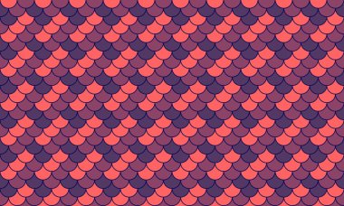 Soyut geometrik dikişsiz desen. Canlı mercan ve derin mor balık pulu tasarımı. Tekstil baskıları, web sitesi geçmişleri veya dekoratif öğeler için ideal.