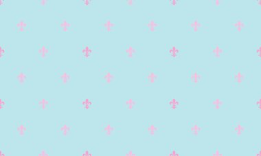 Açık mavi arkaplanda zarif pastel pembe fleurdelis. Davetiyeler, web siteleri ya da tekstil tasarımları için mükemmel bir tekrarlayan desen.