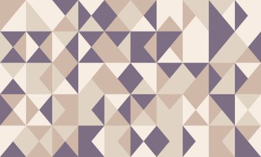 Nötr Taupe ve sessiz mor üçgen ve karelerin harmonik bir karışımını içeren soyut geometrik desen. Arkaplan, tekstil veya modern tasarım projeleri için ideal.