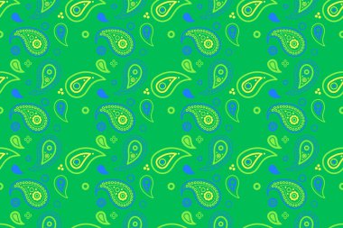 Paisley klasiği. Karmaşık bir taç yaprağı. Çiçek desenli etnik doku. Akan yaprağın narin bahar zamanı. Halı ambalajı gibi canlı..