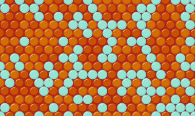 Gök mavisi ve yanmış turuncu dairelerin soyut geometrik deseni dinamik bir görsel doku yaratıyor. Modern, canlı bir his gerektiren altyapı, web sitesi tasarımı veya baskı projeleri için ideal.