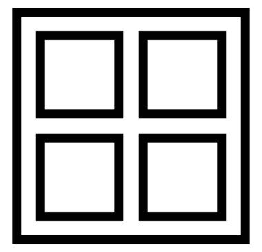 Bu temiz, minimalist siyah çizgi ikonu klasik bir dörtlü pencere tasarımına sahiptir. UIUX projeleri, uygulama navigasyon menüleri veya modern web ve baskı tasarımı içindeki yapısal metaforlar için ideal.
