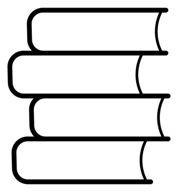 Öğrenmeyi ve akademik gelişmeyi simgeleyen dizilmiş kitapların minimalist siyah taslağı. Bu çok yönlü simge eğitim siteleri, kütüphane uygulamaları ve edebiyat temalı grafik tasarımları için idealdir..