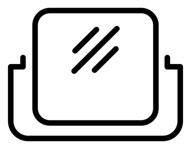 Güzellik ve yaşam tarzı temaları için gösterişli masa üstü ayna simgesi. Web tasarımı, uygulamalar ve markalaşma için minimalist vektör çizgisi sanatı ideal. Kendini beğenmişliği, tımar etmeyi ve sabah rutinlerini simgeler..