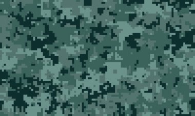 Mavi ve koyu yeşil tonlarda soyut dijital kamuflaj deseni. Arkaplan, tekstil veya askeri temalı tasarımlar için mükemmel..