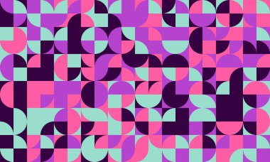 Soyut şekilleri ve desenli mozaiği olan minimal geometrik tasarım. Modern posterler, tekstil baskıları ve kusursuz arkaplan kalıpları için mükemmel..