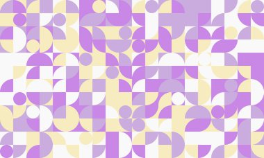 Soyut geometrik pastel arkaplan. Mor ve krem rengi yarı daireler ve kareler içeren modern, şık bir tasarım. Web siteleri, sunumlar ve sosyal medya için ideal.