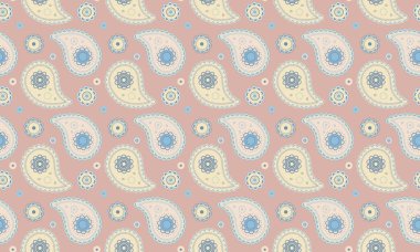 Pastel kumaş renkli. Resim yatay, botanik dekorasyonu. Doğuya doğru şeritli bir girdap. Yinelenen kraliyetin yerel motifi.