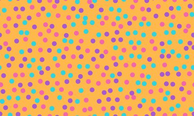 Neşeli, canlı konfeti desenli, parlak sarı arka planda, mavi, pembe ve mor. Kutlama tasarımları, web siteleri, tekstil ve ambalaj için mükemmel. Mutluluğu, eğlenceyi ve şenliği çağrıştırıyor.