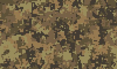 Soyut dijital kamuflaj modeli. Topraksı tonlar arka plan, web sitesi tasarımı veya askeri temalı projeler için kusursuz bir doku oluşturur.