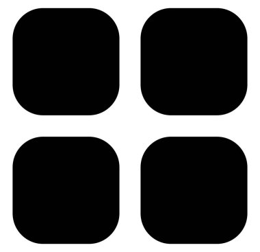 Dört siyah yuvarlak kare içeren parlak bir minimalist şebeke simgesi. Uygulama menüleri, gösterge panelleri veya modern web ve mobil UI tasarım projelerinde kategorileştirme için ideal.