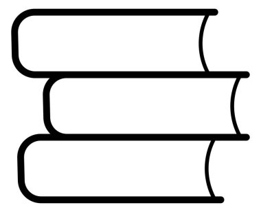Bu minimalist çizgi sanat ikonu üç kitap yığını içerir. Eğitimi, edebiyatı ve öğrenmeyi temsil eden çok yönlü siyah beyaz bir grafik, modern akademik projeler için mükemmel..
