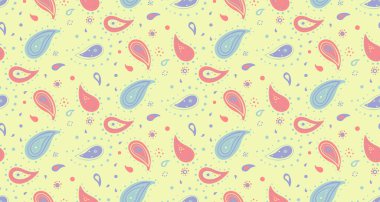 Tekstil ruhani, romantizm desenli. Süslü Hintli ve çiçekli bahar zamanı. Kıyafet süsüyle sezonluk dekoratif. Çiçek desenli bir selamlama giy..