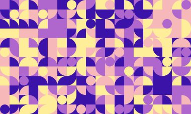 Pastel ve mor renklerin yer aldığı canlı geometrik soyut sanat. Modern tasarım projeleri, arka planlar ve web sitesi şablonları için ideal.