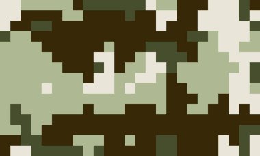 Soluk yeşiller ve kahverengiler içinde soyut pikselli sanat kamuflaj deseni. Geçmişler, dokular veya askeri temalı tasarımlar için mükemmel. Gizlenme, strateji ya da dijital teknoloji önerir.