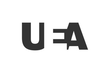 UEA logo tasarımı. İlk harf U E. Teknoloji girişimleri, danışmanlık, kurumsal markalaşma için cesur bir yazı tipi. Yaratıcı şirket adı, manşet başlıkları tipografi kimliği, moda logoti tipi. Vektör illüstrasyonu.