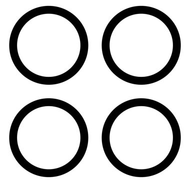 Temiz, minimalist bir kompozisyonda dört siyah siyah daire bir ızgarada. Bu çok yönlü geometrik tasarım, uygulama ve markalaşma için mükemmel olan yapı ve bağlantıyı sembolize eder..