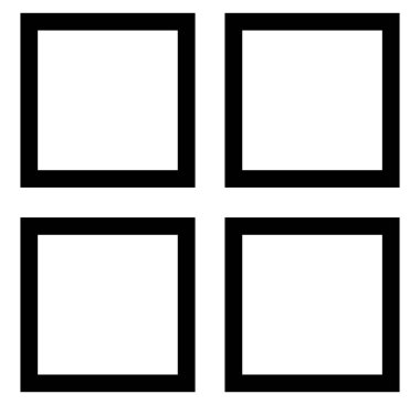 Bu gösterişli, minimalist simge, örgütü ve yapıyı temsil eden dört kare kareyi bir arada gösteriyor. UI tasarımı, uygulama menüleri ve profesyonel dijital navigasyon temaları için mükemmel.