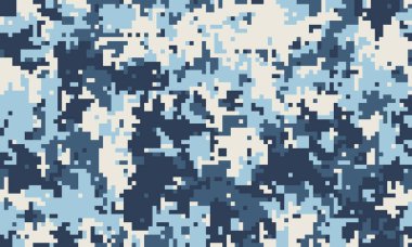 Soyut dijital kamuflaj deseni serin mavi tonlarda. Geçmişi, tekstili ya da modern tasarım projeleri için mükemmel. Gizliliği, stratejiyi ya da gelecekteki estetiği temsil eder..