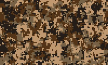 Toprak tonlarında soyut dijital kamuflaj deseni. Geçmişi, tekstili ya da askeri temalı tasarımları için mükemmel. Pikselleştirilmiş doku gizlenme ve gizem hissi yaratır..