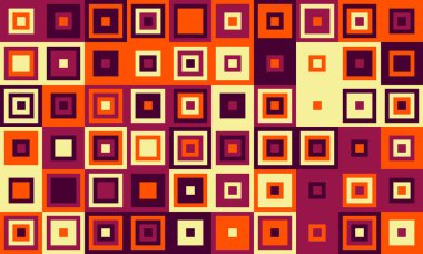 Sıcak sonbahar renklerinde yuva yapmış karelerin canlı geometrik deseni. Arka plan, tekstil veya modern tasarım projeleri için mükemmel..