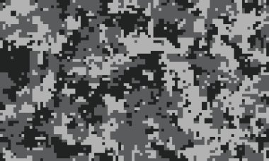 Soyut gri tonlu dijital kamuflaj deseni. Arkaplan, doku veya askeri temalı tasarımlar için ideal.