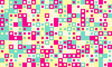 Canlı, soyut bir arka plan, neşeli bir pastel mozaik ve cesur kareler içeriyor. Web sitesi afişleri, sosyal medya iletileri veya tekstil tasarımı için mükemmel.