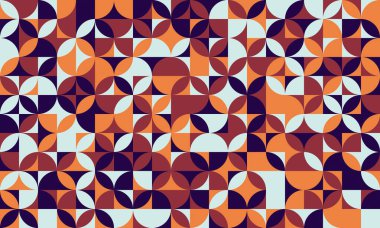 Soyut geometrik desen. Orta yüzyıl modern stil tasarımı sıcak toprak tonlarında tekrarlanan şekiller içerir. Geçmiş, tekstil ve markalaşma için ideal..