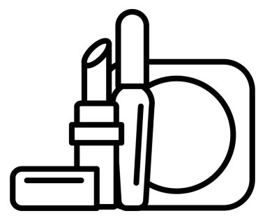 Ruj ve rimel gibi temel kozmetik ürünlerinin minimalist vektör çizgisi sanatı. Bu zarif grafik güzellik ve tımarcılığı simgeliyor, kuaför markası, makyaj dersleri ve uygulama simgeleri için mükemmel..