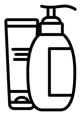 Pompa dağıtıcı ve krem tüpü tasvir eden minimalist çizgi sanatı. Cilt bakımı ya da hijyen rehberleri için idealdir, bu temiz ikon sağlık ve güzellik rutinlerini modern tarzda sembolize eder..
