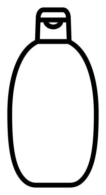 Kapağı açık plastik bir şişenin minimalist çizgi sanat simgesi, kişisel bakım ve hijyeni sembolize ediyor. Güzellik, cilt bakımı ve banyo tasarımı projeleri veya uygulama arayüzü simgeleri için mükemmel.