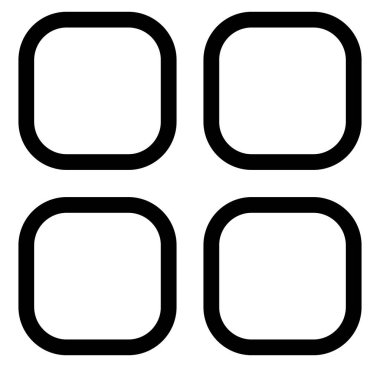 Minimalist siyah çizgi simgesi, 2x2 ızgarada dört yuvarlak kare içeriyor. Modern dijital, mobil ve web tasarımlarında uygulama arayüzleri, gösterge panelleri ve menü navigasyonu için ideal.