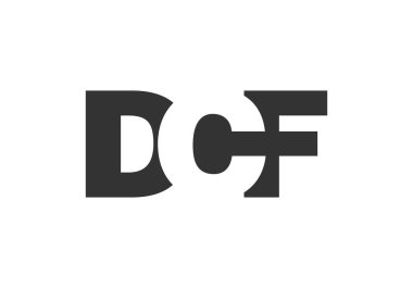 DCF logo tasarımı. İlk harf D C F koyu yazı tipi. Teknolojik girişimler, danışmanlık, kurumsal markalaşma için. Yaratıcı şirket adı, manşet başlıkları tipografi kimliği, moda logoti tipi. Vektör illüstrasyonu.